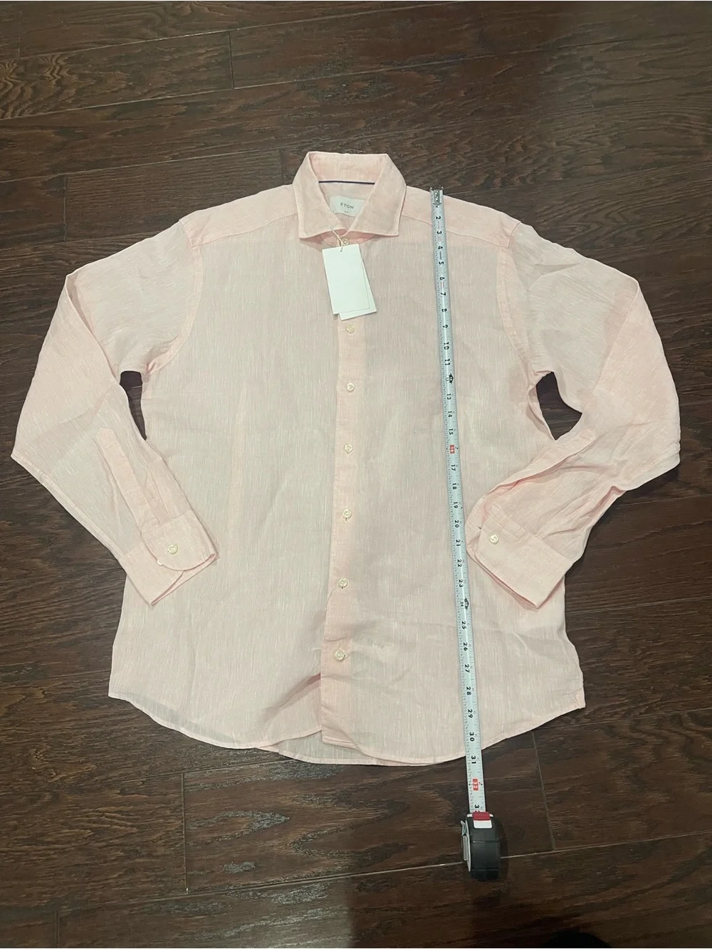 ETON Men DRESS SHIRT Size 17/43 LINEN PINK CHAMBRAY Slim FIT NEW